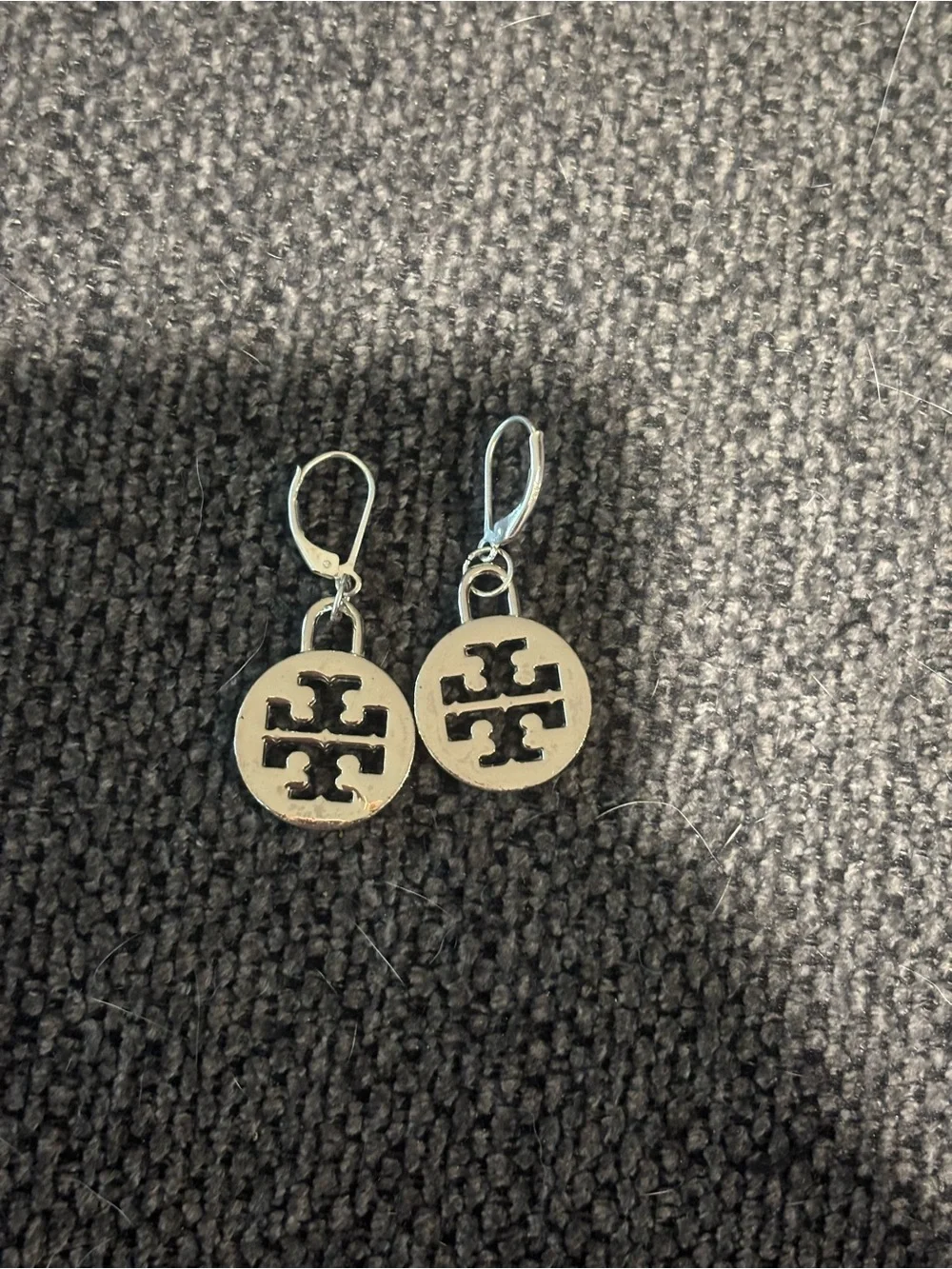 Tory Burch 925 Sterling Silver Round Logo Drop Earrings - Women Accessories